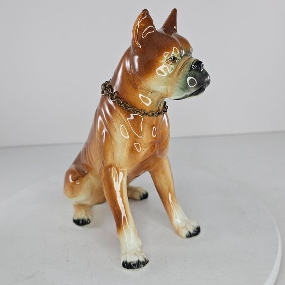Vintage Ceramic Boxer Dog With Chain Collar Figurine 7 In *Repaired* - Picture 5 of 9